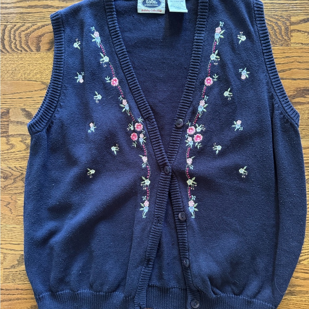 Navy Blue Embroidered Women's Sweater Vest